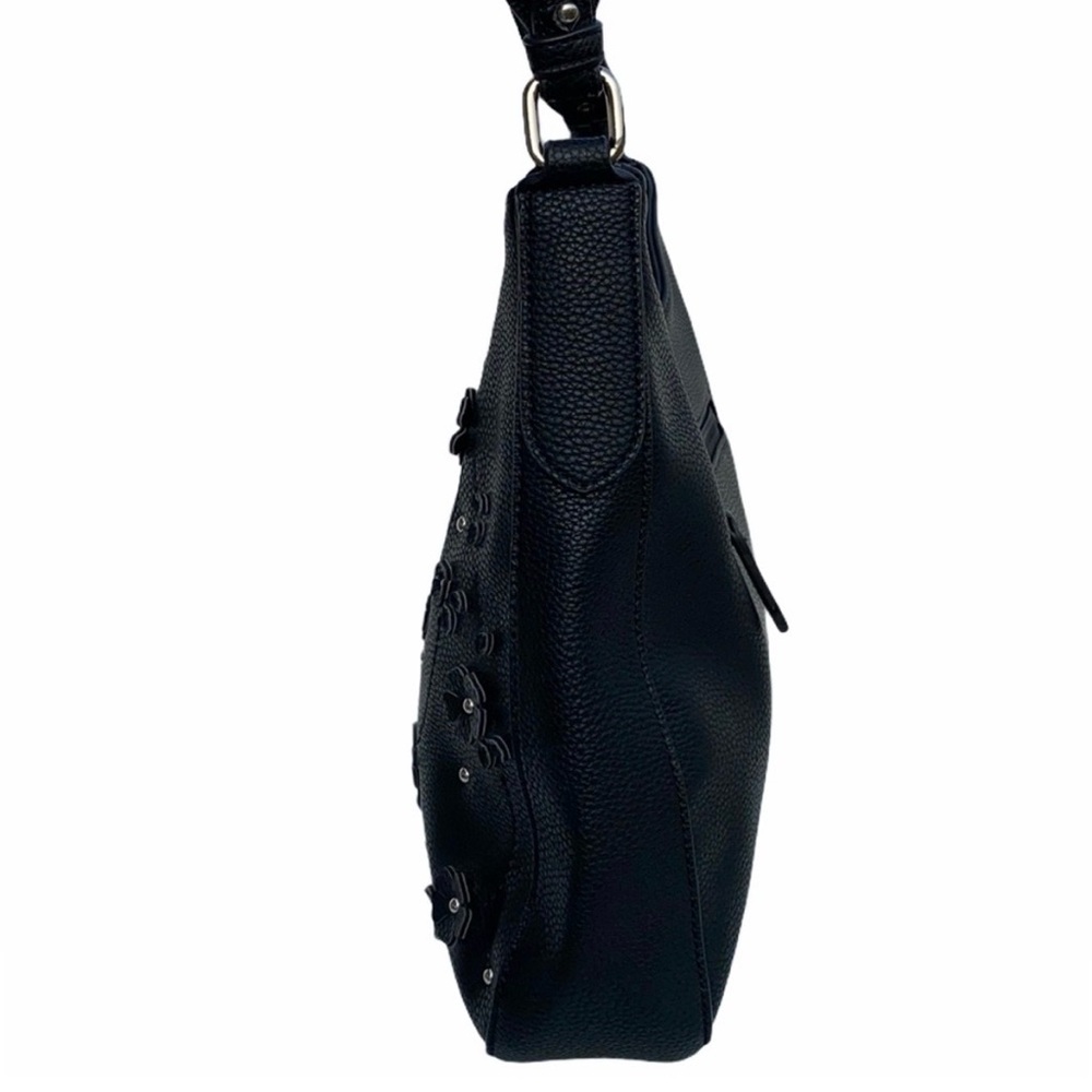 LIZ CLAIBORNE Beautiful Floral Embellished,  Durable, Large Hobo Bag, Black, EUC - Picture 6 of 10